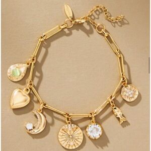 Anthropologie 14K Gold Plated Brass Charm Bracelet